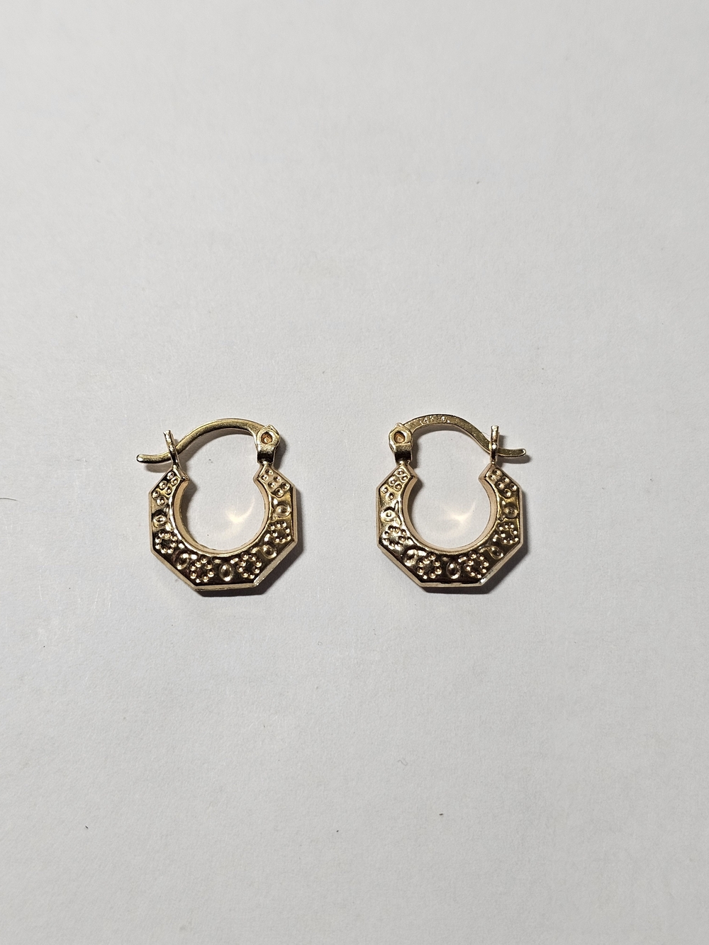 Textured 14k Gold Octagon Hoop Earrings for Women